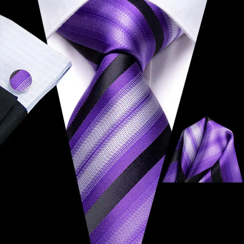 Black Red Striped Silk Wedding Tie For Men Handky Cufflink Gift Men