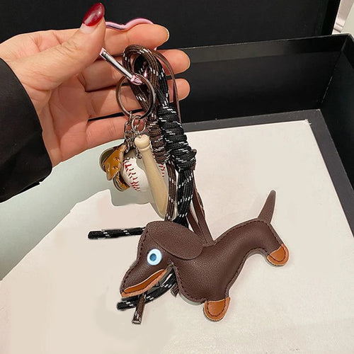 Leather Dachshund Bag Pendant Creative Keychain Lanyard bag Accessory