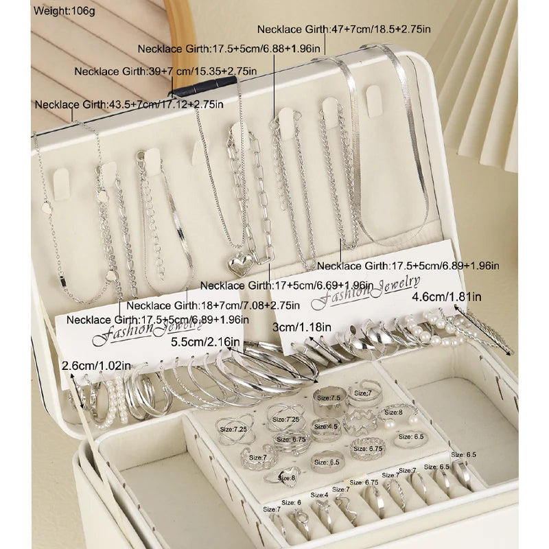 54 Pcs/Set Vintage Elegant Pearl Earrings Ring Heart Pendant Necklace