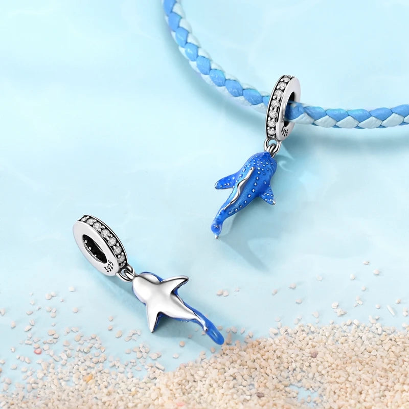 Fit Original 925 Sterling Silver Charms Beads Blue Luminous Whale