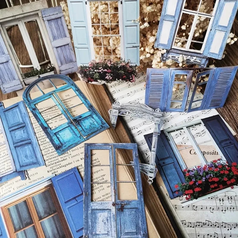 10 Pcs Laser Hollow Doors Windows Stickers Junk Journal Planner