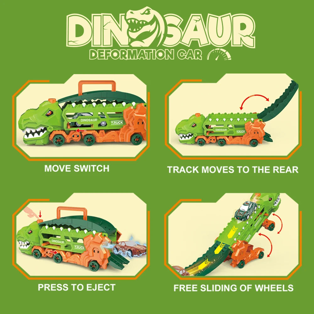 Transport Dinosaur Truck with Foldable Sliding Race Track, Transforms
