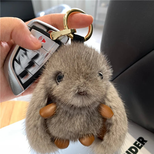 ZAKOL 15cm Fluffy Rabbit Fur Pompon Bunny Keychain Soft Cute Rabbit