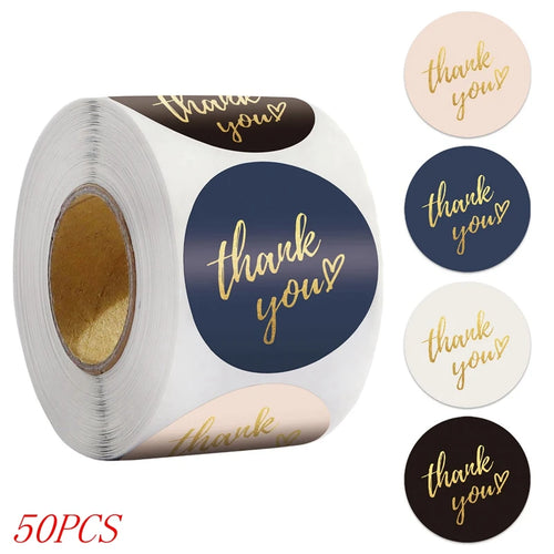50-500pcs 1inch Blue Thank You Stickers For Envelope Sealing Labels