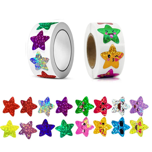 500/1000pcs Colorful Star Adhesive Holographic Star Stickers Zoo Farm