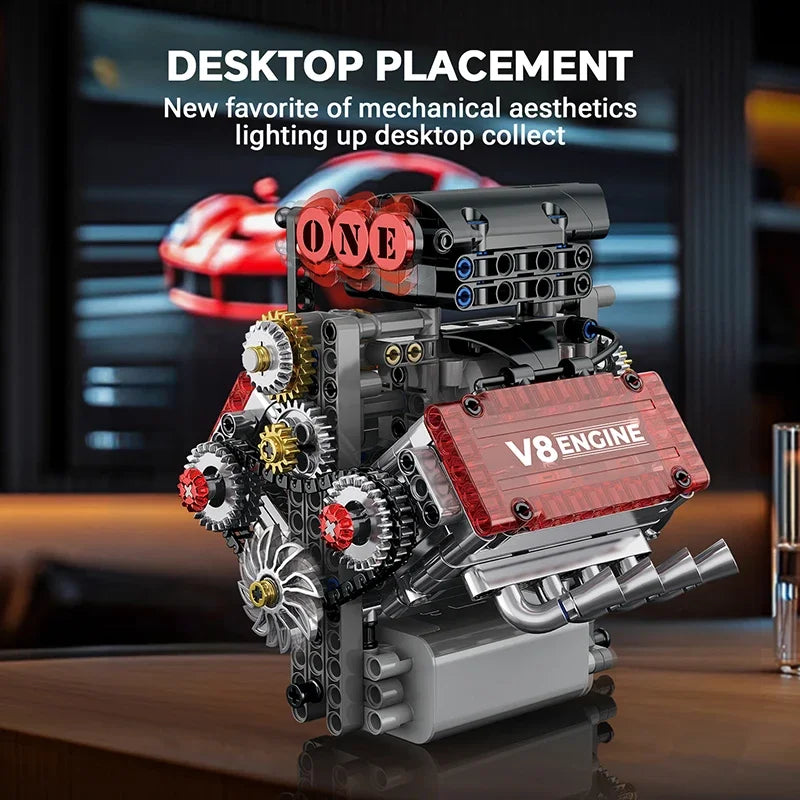 Brick V8 Engine Motorized Simulation Model Electrically Drive Building