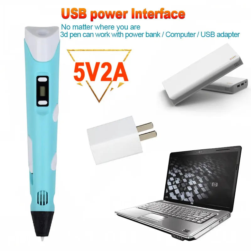 3D Printing Pen DIY Drawing Paiting  With LCD Screen Compatible PLA