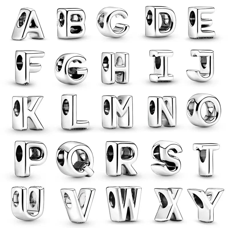 Silver 925 26 Letter A-Z Alphabet Charm Fine Beads Fit Original Charms