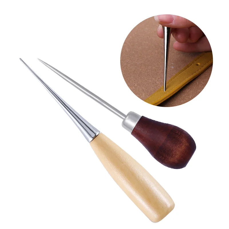 DIY Wooden Handle Awls Leather Tent Sewing Awl Shoes Repair Tool Hand