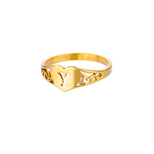 Fashion Hollow Initial Letter Heart Rings For Women Gold Color