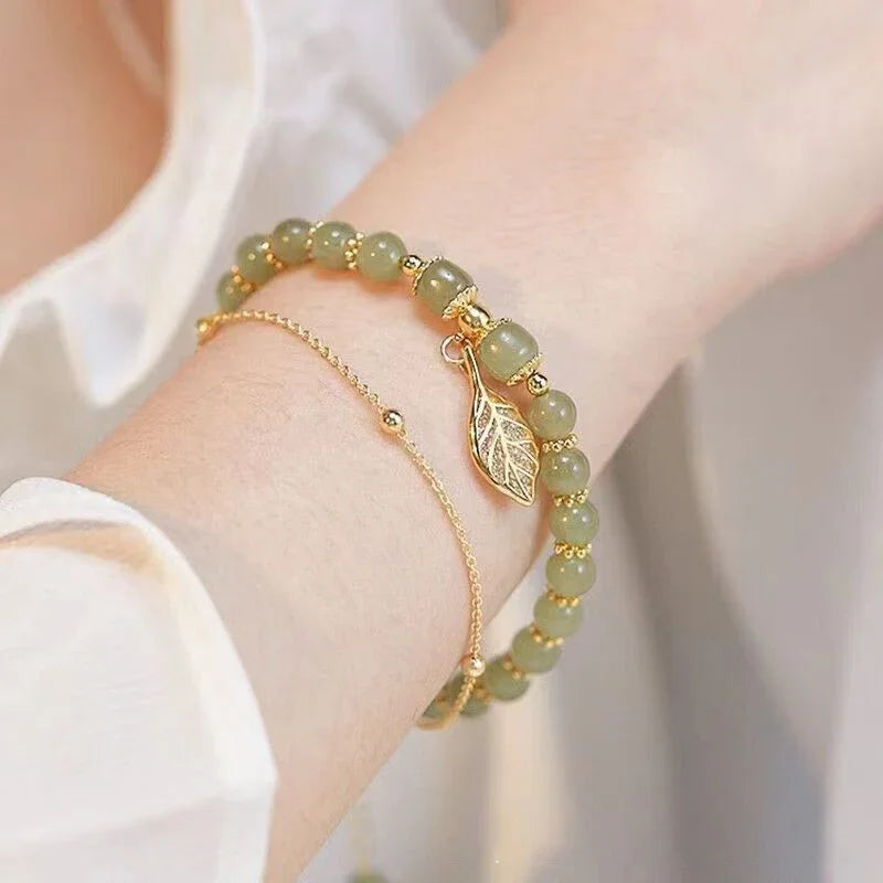 2026Chinese Style Green Jade Bracelet For Women Exquisite Gold Color