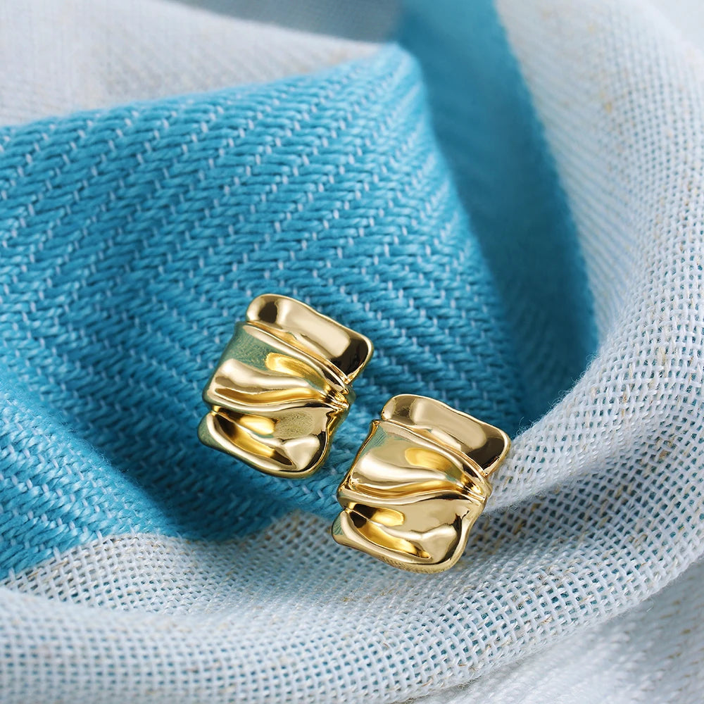 Punk Gold Plated Square Polished Small Stud Earrings for Women Girls