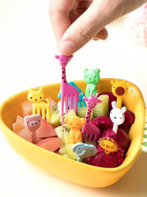 10pcs Animal Farm Fruit Fork Mini Cartoon Children Snack Cake Dessert