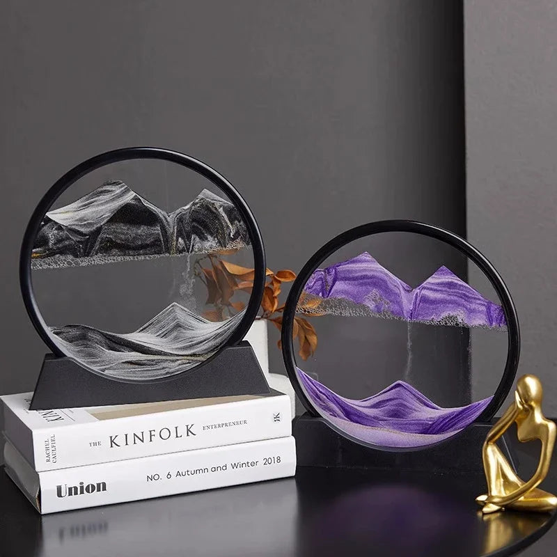 3D Moving Sand Art Picture Round Glass Deep Sea Sandscape Hourglass