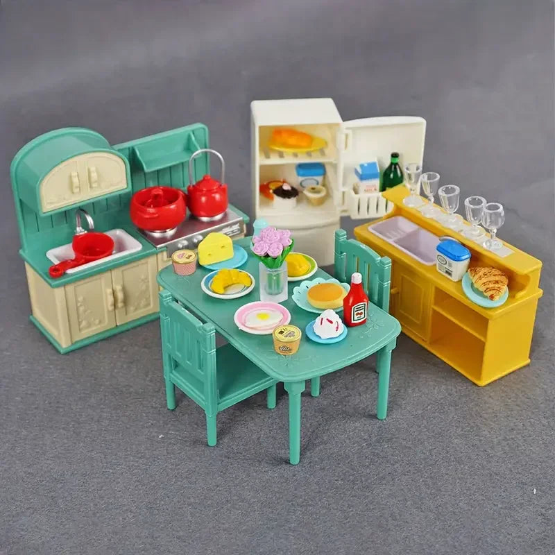 1:12 Miniature Furniture Forest Family Kitchen Toy Dining Table