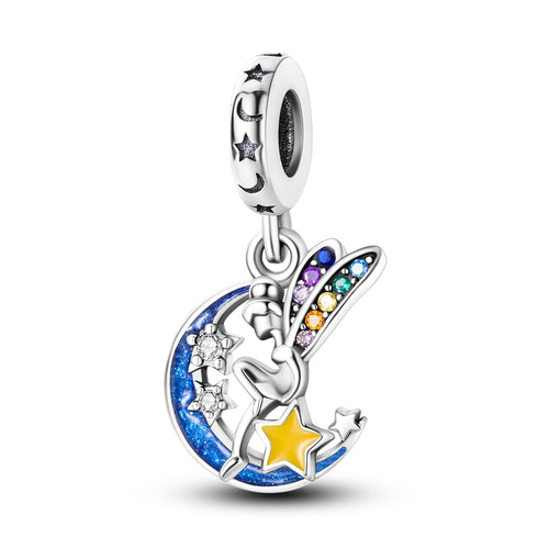Silver Plated Mystery Star and Moon Charms Beads Fit Original Bangle