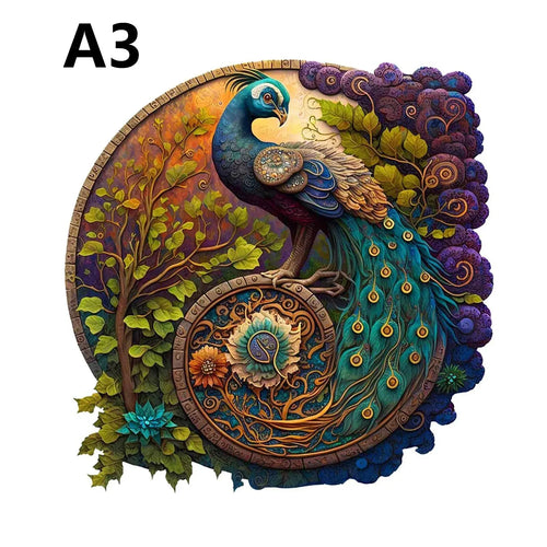 Round Peacock Wooden Jigsaw Puzzle Irregular Animal Shaped Wooden