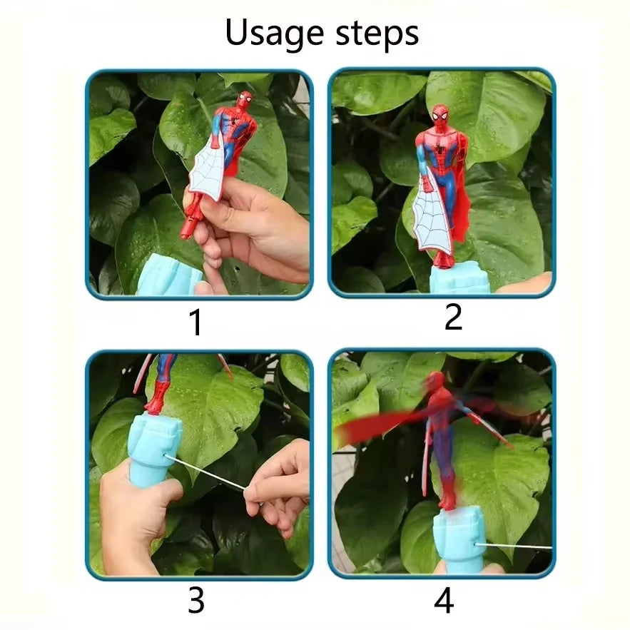 Anime Spiderman Bamboo Dragonfly Flying Toy Iron Man Captain Rotating