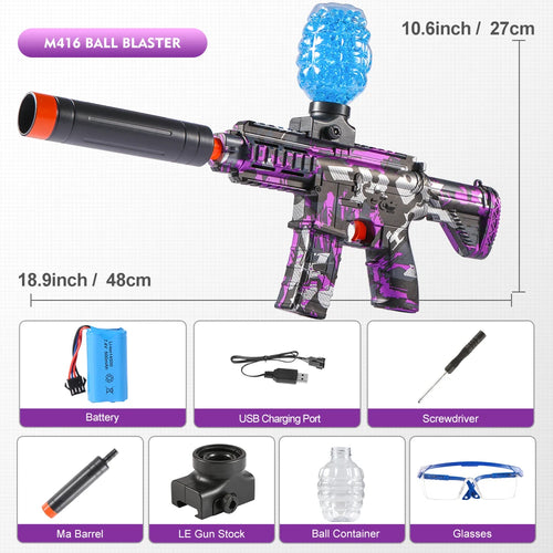 M416 Electric Ball Blaster Toy Gun - High-Speed, Metallic Finish,