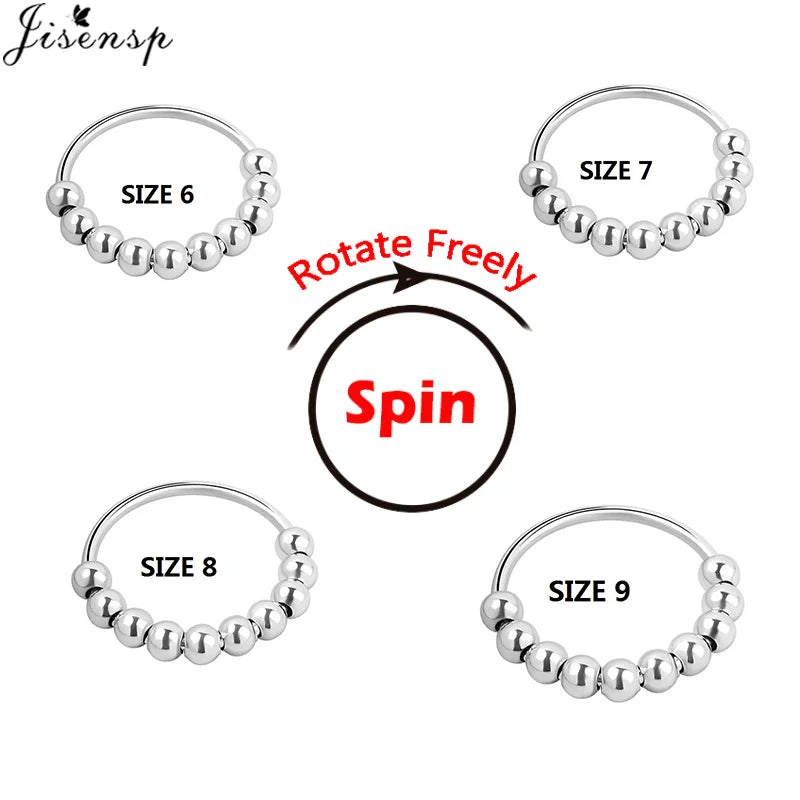 Simple Metal Beads Fidget Rotating Rings for Women Men Rotate Freely