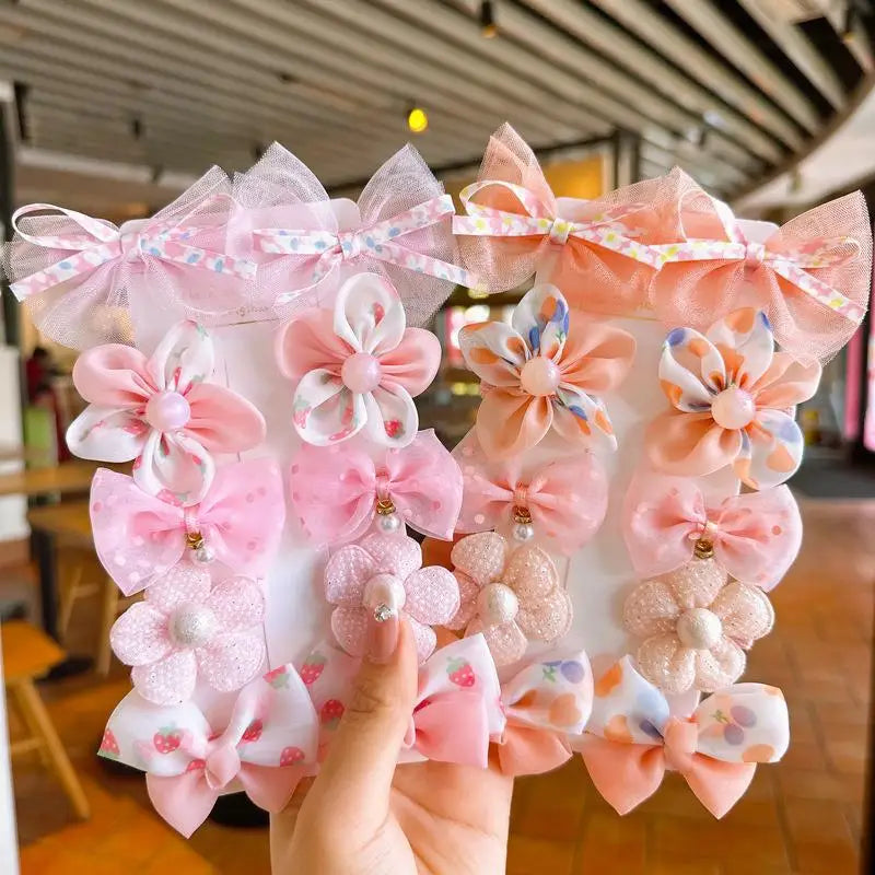 10Pcs/Set Cute Bows Baby Hairclips Lace Flower Children Girls Hairpins