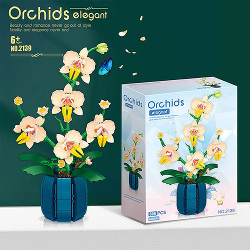 Building Blocks Orchid Flowers Bouquet Flower Blocks Bonsai Plant