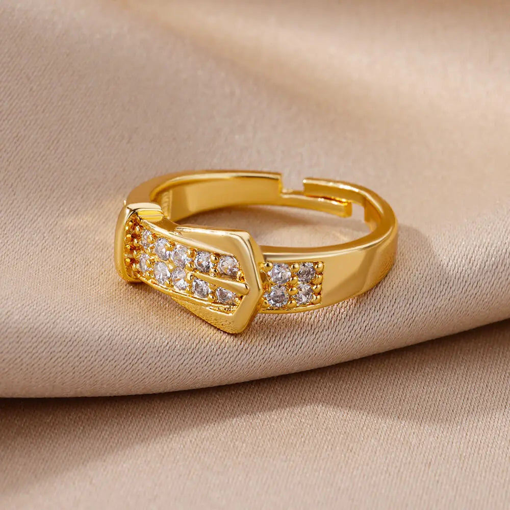 Stainless Steel Belt Rings For Women Zircon Adjustable Belt Finger