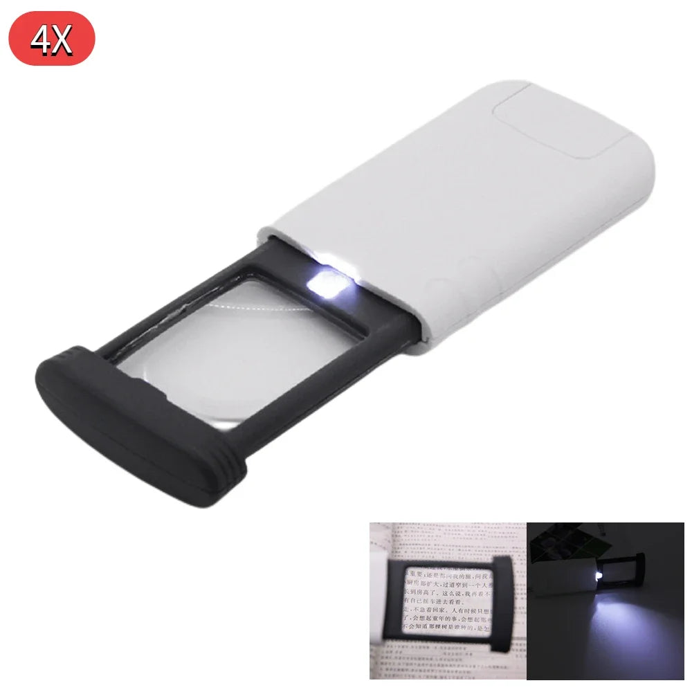 4X Magnifier with 1 LED Light - Foldable Pocket Microscope for