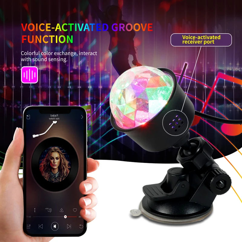 RGB LED Stage Disco Light Rotating DJ Ball Strobe Sound Control Magic