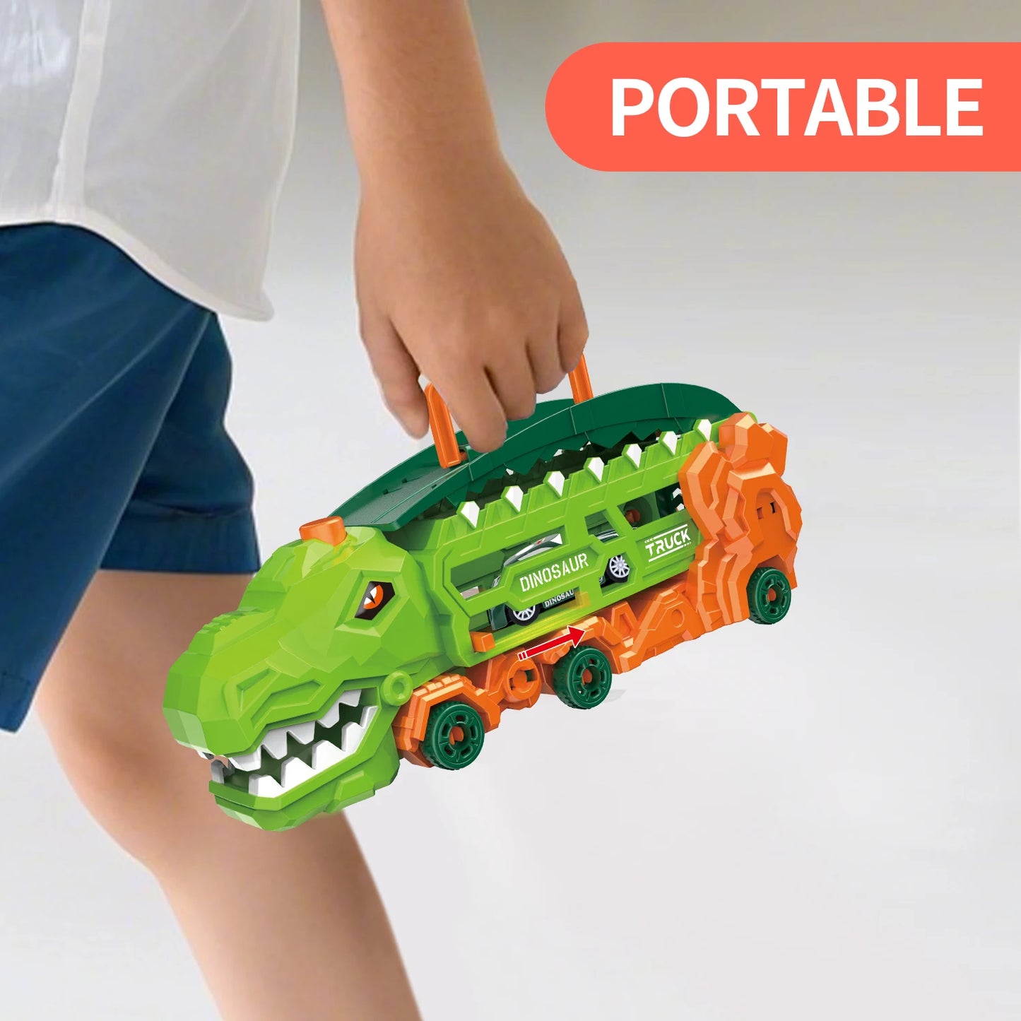 Transport Dinosaur Truck with Foldable Sliding Race Track, Transforms