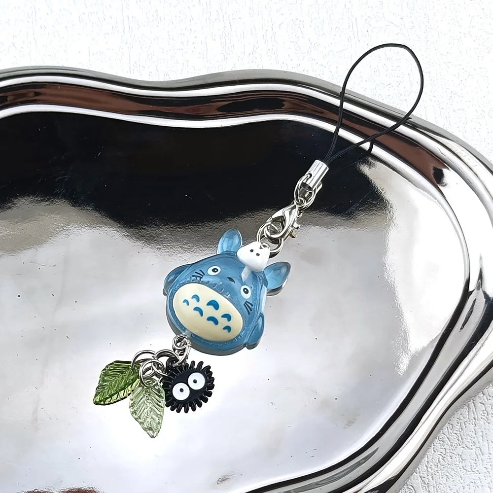 Kawaii Blue Animal Totoro Phone Charm Soot Sprite Keychain Woodland