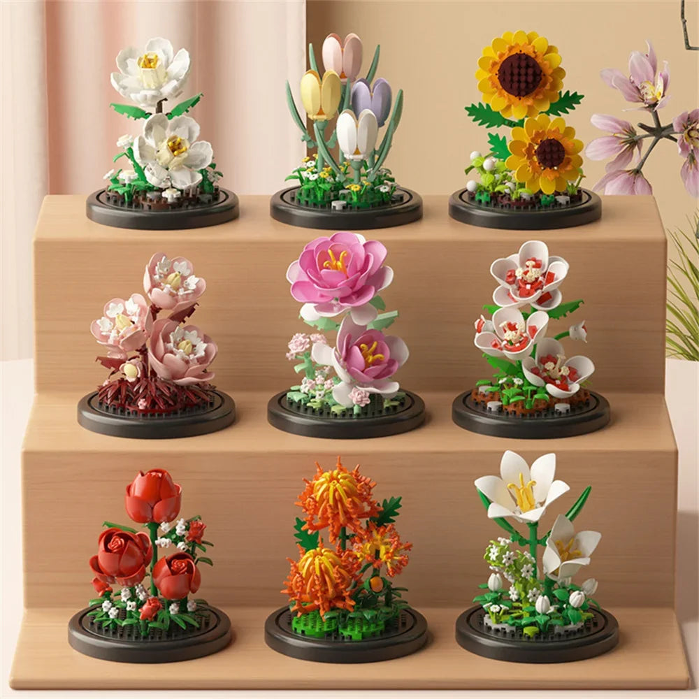 Eternal Flower Bouquet Bonsai Potted Plant Micro Building Blocks Model
