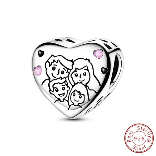New Love Heart Shaped Charms 925 Sterling Silver Family Love