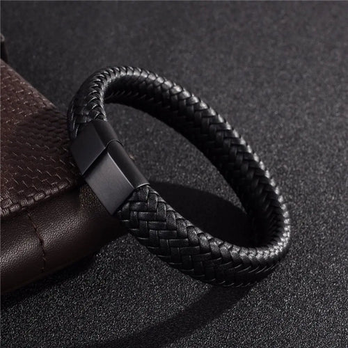 Retro Men's Leather Open Bangle, Simple Multi-Size Woven Leather Hand