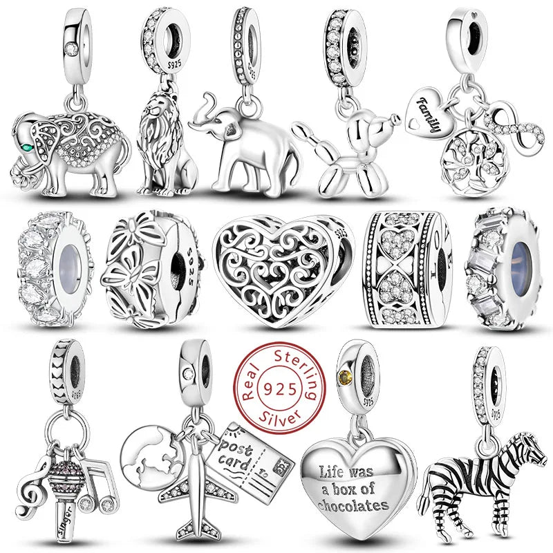 925 Sterling Silver Charms Beads Pendant Tree of Life Dog Elephant