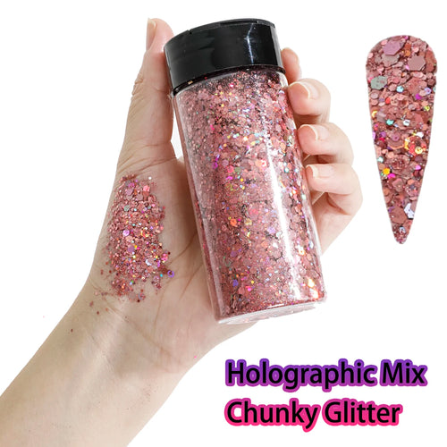 1Bottle Holographic Chunky Glitter 80g Craft Glitter Powder Mixed