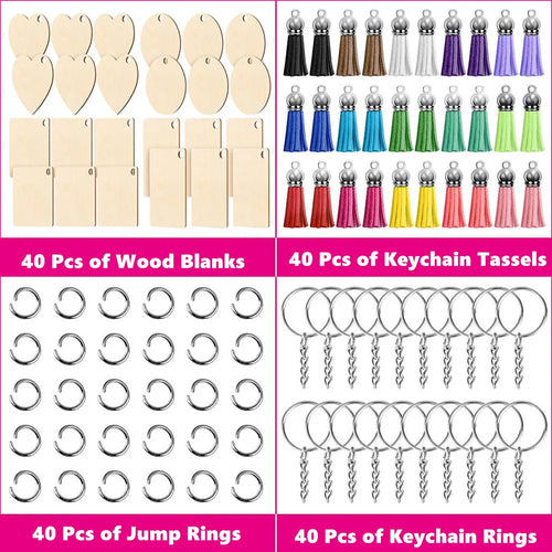 96/160PCS Unfinished Wooden Keychains Blank Sublimate Keychain Key