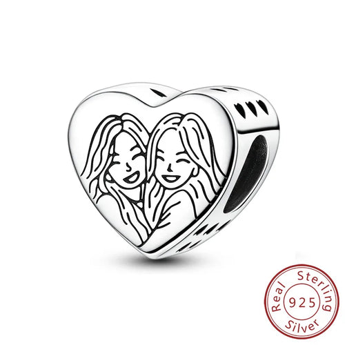 New Love Heart Shaped Charms 925 Sterling Silver Family Love