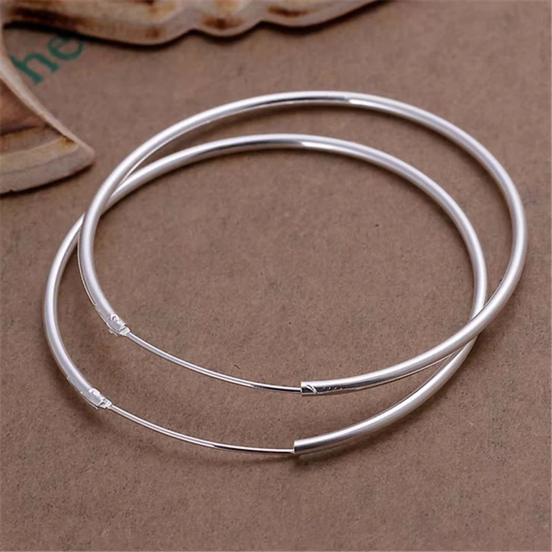 925 Sterling Silver Round Circle 35/50/60mm Hoop Earrings For Woman
