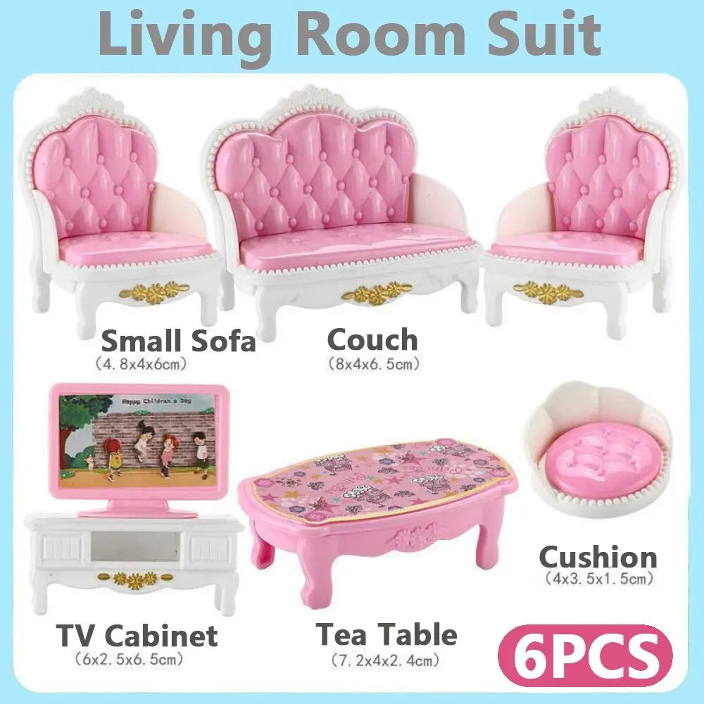 Hot Sale Cute Kawaii Pink 10 Items/Lot Miniature Dollhouse Furniture