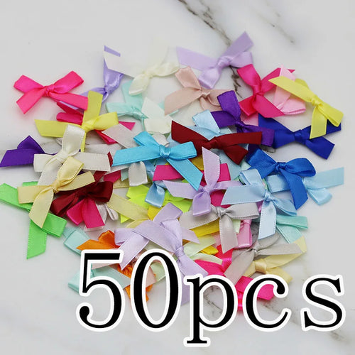(50 Pcs) 4*4cm Colourful Ribbon Bows Small Size Polyester Satin Ribbon