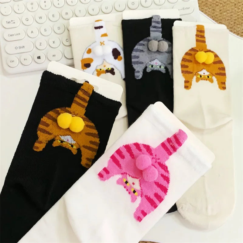 Cozy Cartoon Cat Egg Couple Socks Mid-Calf Warm Winter Maternity Wear