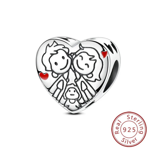 New Love Heart Shaped Charms 925 Sterling Silver Family Love