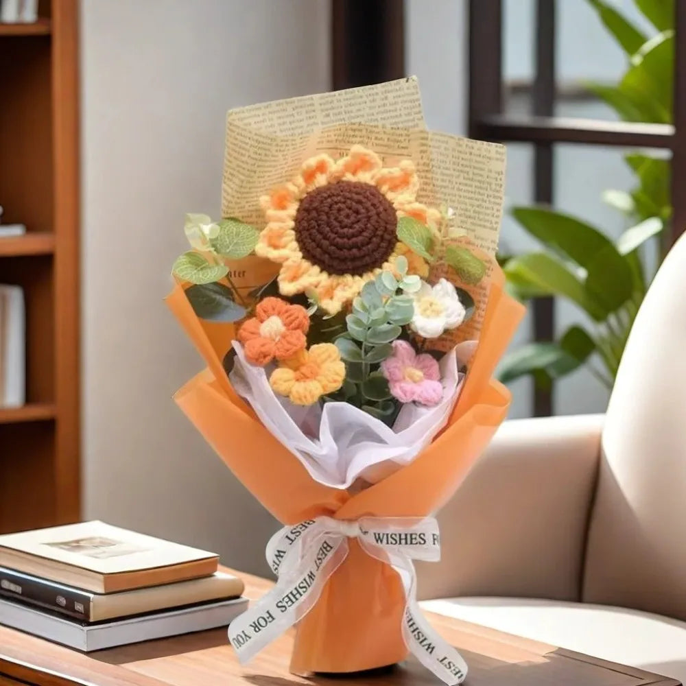Artificial Flower Crochet Bouquet Handmade Anniversary Sunflower Daisy