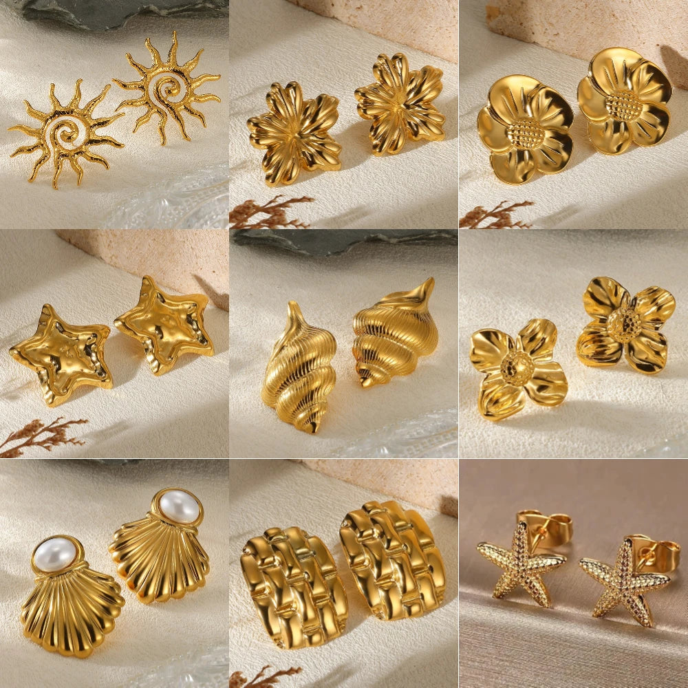 Geometric Flower Stainless Steel Earrings Women Sweet Sunflower Star