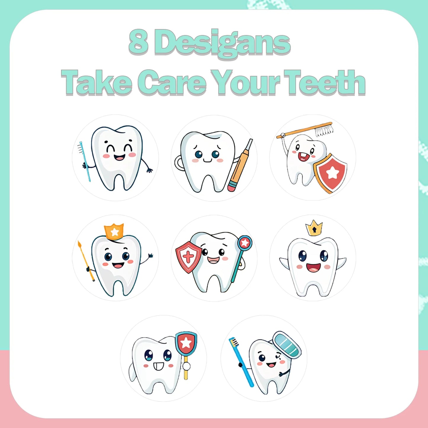 1Roll(500Pcs) Take Care of Teeth Dental Defender Stickers 2.5cm/1.0''