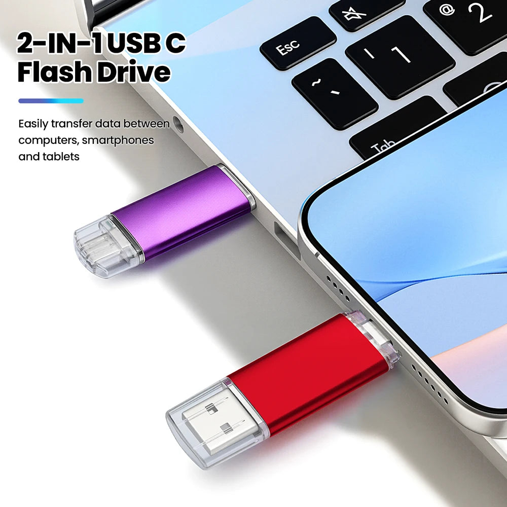 High speed TYPE C 2in1 USB flash drive 128GB 64GB 32GB metal Pen drive