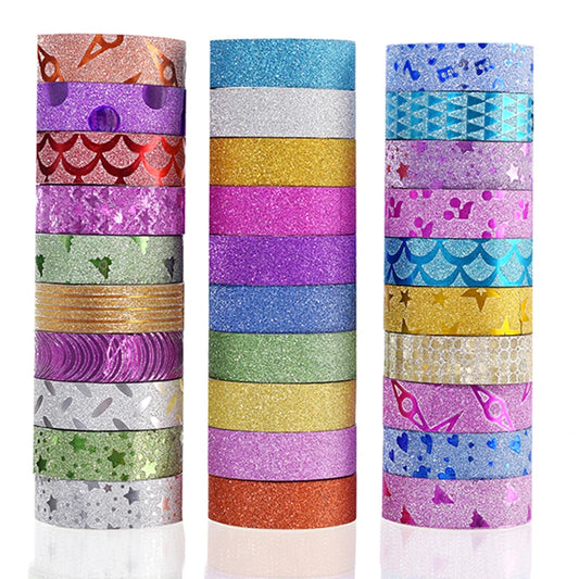10Rolls Random Color Glitter Stickers Paper Adhesive Tapes DIY