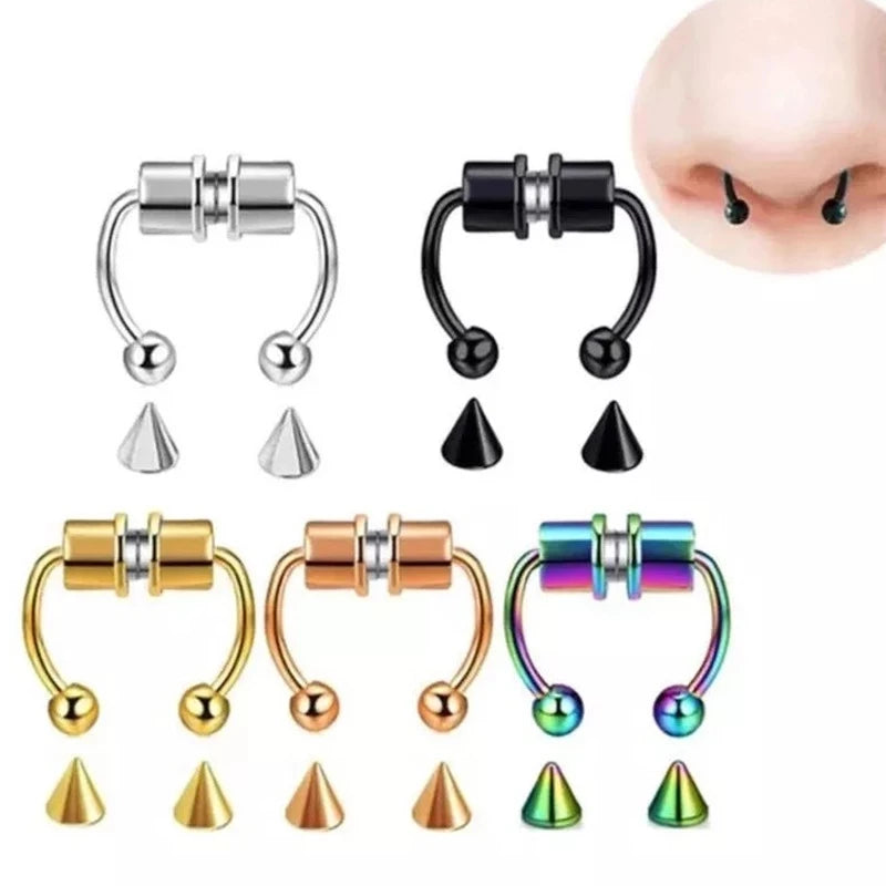 5pcs Stainless Steel Magnet Fake Nose Ring Hoop Fake Piercing Hoop
