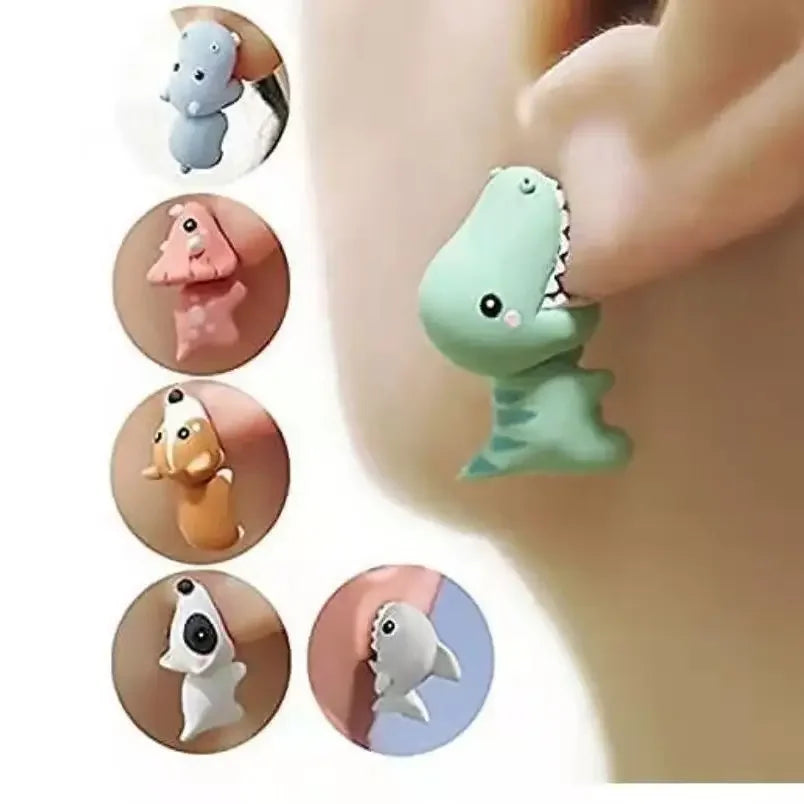 2pcs/1pair Animal Cartoon Stud Earring For Women Cute Dinosaur Little